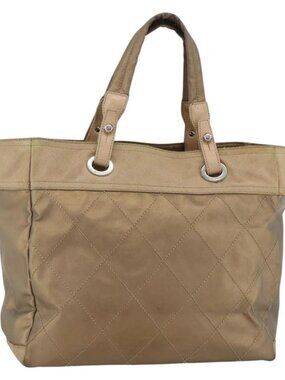 CHANEL Paris Biarritz GM Tote Bag Coated Canvas Gold Silver CC Auth ka3625